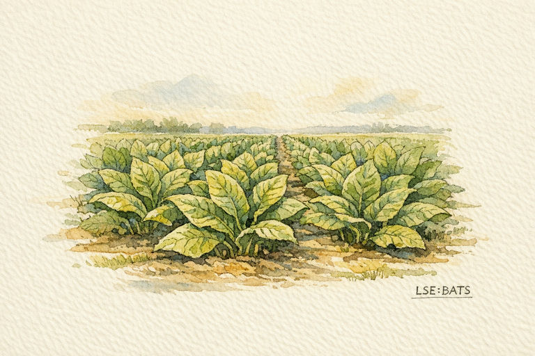 Rows of broad green tobacco leaves growing in a sunlit field.