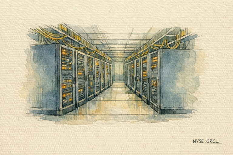Rows of server racks and bundled cabling inside a large data center hall.