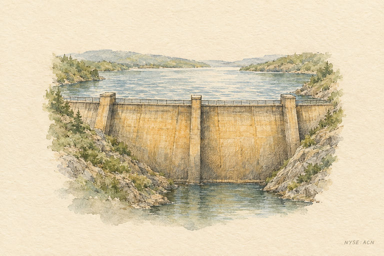 A sturdy dam holding back a rising river, with fresh water cresting just below the top edge but not spilling over