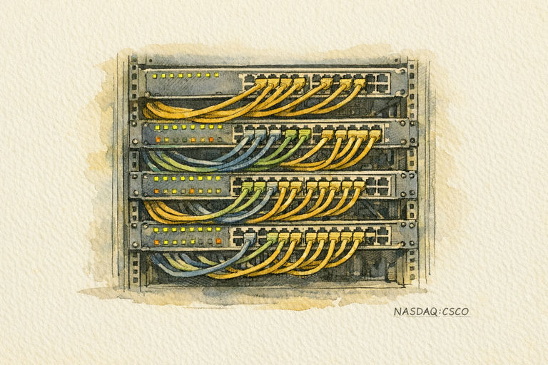 Rows of network switches and patch cables mounted in a data center equipment rack.