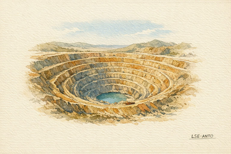 An open pit copper mine terraced into dry desert rock under a clear sky.